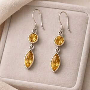 Citrine Drop Round Marquise Earrings — 925 Silver  Everyday Classic #402